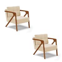 Kit 02 Poltronas Melissa Suede Base De Madeira Castanho Bege - 1