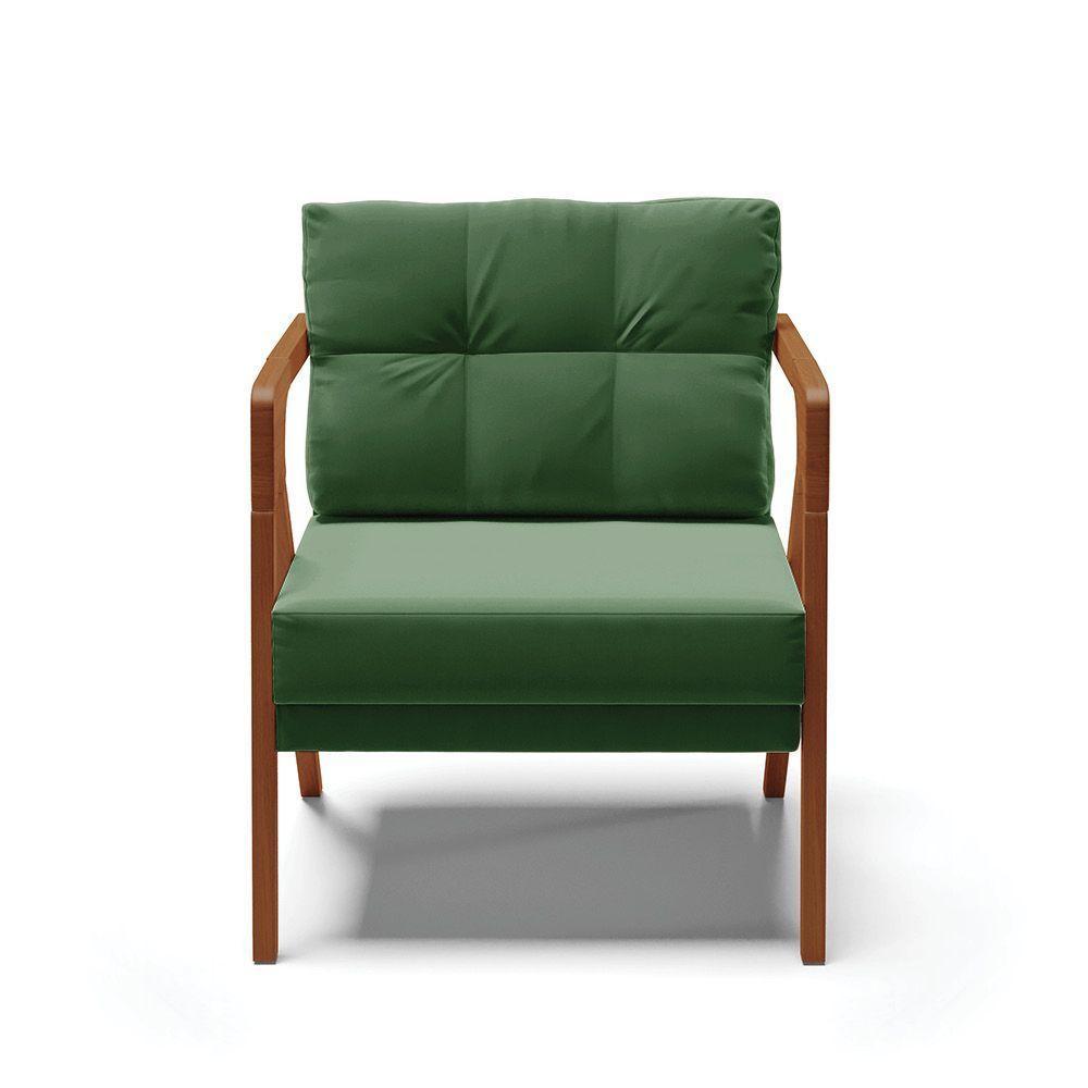 Poltrona Melissa Suede Verde Base De Madeira Castanho - 7