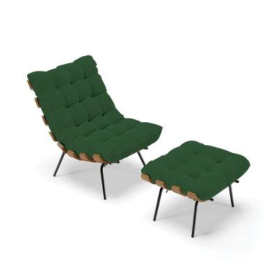 Kit 01 Poltrona E 01 Puff Costela Veludo Verde