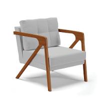 Poltrona Melissa Suede Cinza Base De Madeira Castanho - 1