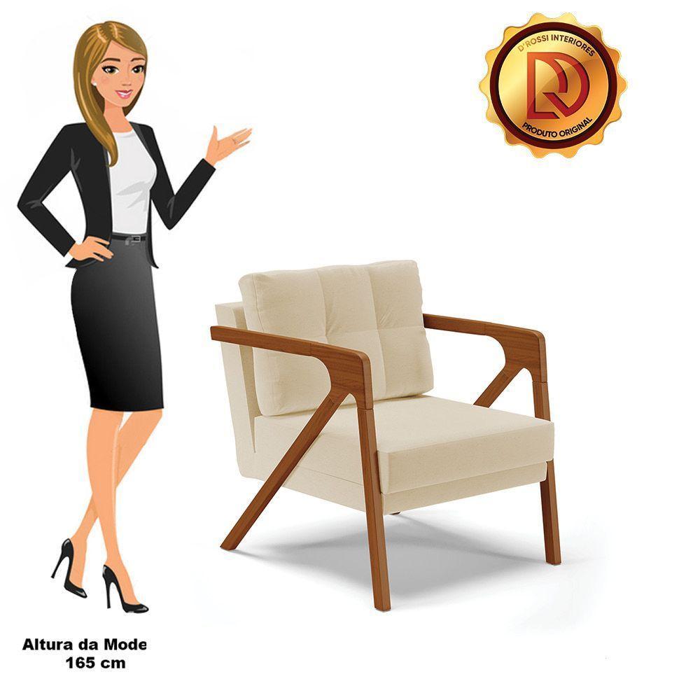 Kit 02 Poltronas Linho Areia A27 Base De Madeira Castanho - 3