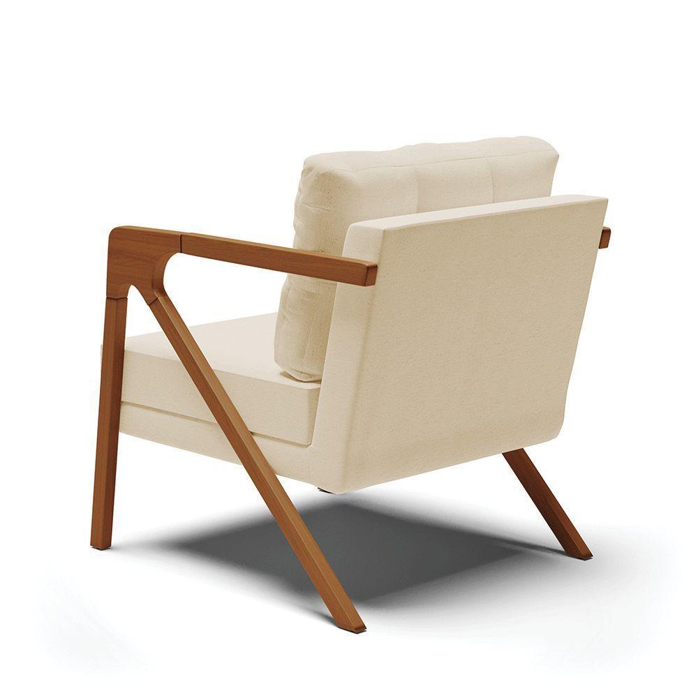 Kit 02 Poltronas Linho Areia A27 Base De Madeira Castanho - 4