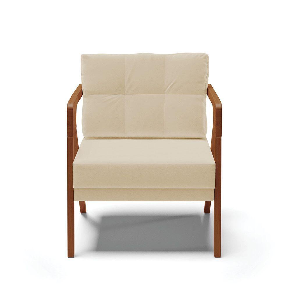 Kit 02 Poltronas Linho Areia A27 Base De Madeira Castanho - 6