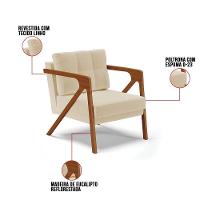 Kit 02 Poltronas Linho Areia A27 Base De Madeira Castanho - 2