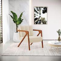 Kit 02 Poltronas Linho Areia A27 Base De Madeira Castanho - 7