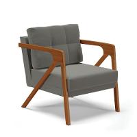 Poltrona Melissa Suede Grafite Base De Madeira Castanho - 1