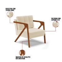 Kit 02 Poltronas Linho Base De Madeira Castanho Grosso Bege - 2