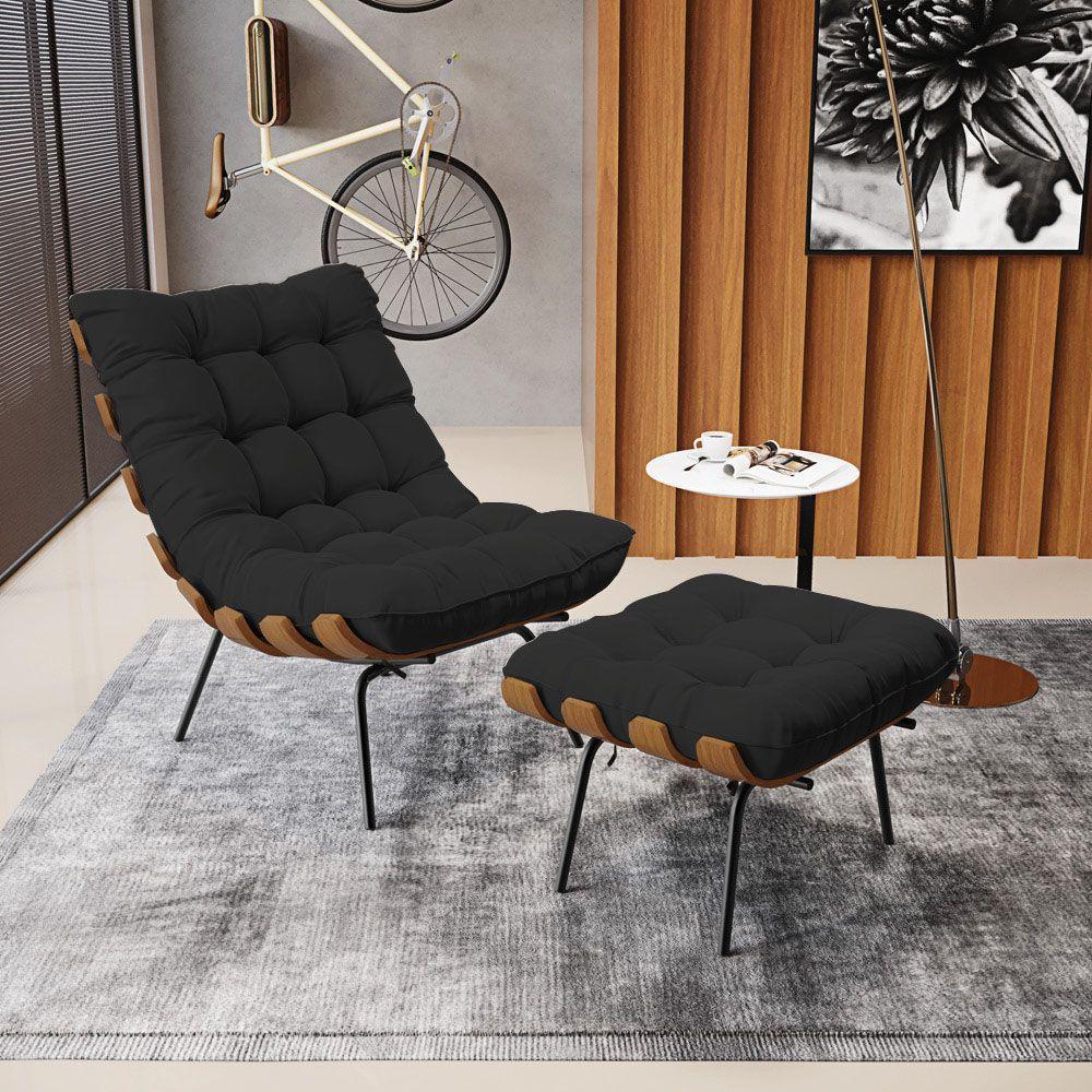 Kit 01 Poltrona E 01 Puff Costela Veludo Preto - 8