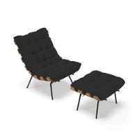 Kit 01 Poltrona E 01 Puff Costela Veludo Preto - 1