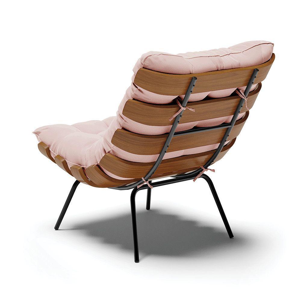 Kit 02 Poltronas Costela Veludo Base Metálica Preto Rose - 5