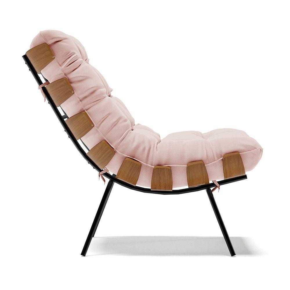 Kit 02 Poltronas Costela Veludo Base Metálica Preto Rose - 6