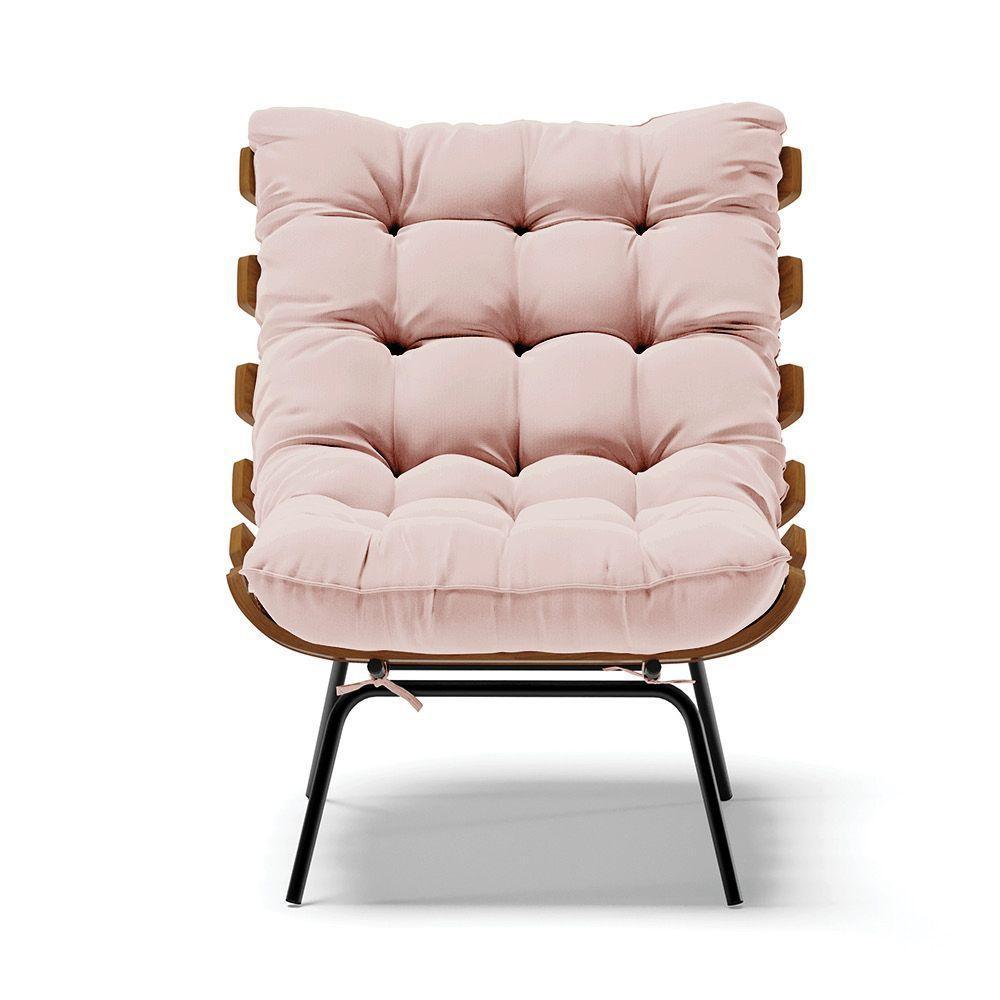 Kit 02 Poltronas Costela Veludo Base Metálica Preto Rose - 7