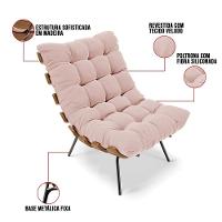 Kit 02 Poltronas Costela Veludo Base Metálica Preto Rose - 5