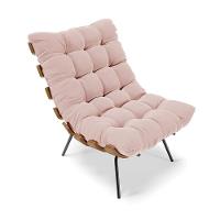 Kit 02 Poltronas Costela Veludo Base Metálica Preto Rose - 13