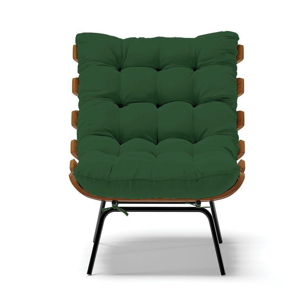 Kit 02 Poltronas Costela Veludo Base Metálica Preto Verde - 6