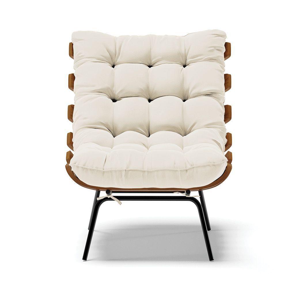 Kit 02 Poltronas Costela Veludo Base Metálica Preto Bege - 6