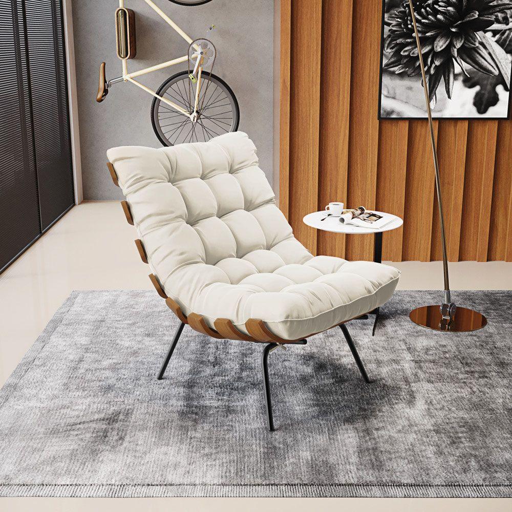 Kit 02 Poltronas Costela Veludo Base Metálica Preto Bege - 8