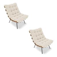 Kit 02 Poltronas Costela Veludo Base Metálica Preto Bege - 1