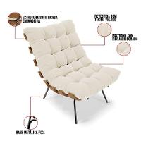 Kit 02 Poltronas Costela Veludo Base Metálica Preto Bege - 3