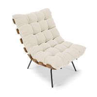 Kit 02 Poltronas Costela Veludo Base Metálica Preto Bege - 7