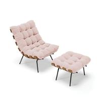Kit 01 Poltrona E 01 Puff Costela Veludo Rosê - 1