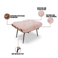 Kit 01 Poltrona E 01 Puff Costela Veludo Rosê - 7