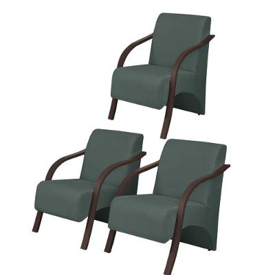 Kit3 Poltronas Vênus 1 Lugar Pé Madeira D Salla Suede Verde