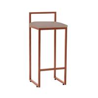 Banqueta Alta Industrial Em Aço Dori Cobre Assento Suede Bege - Preto - 5