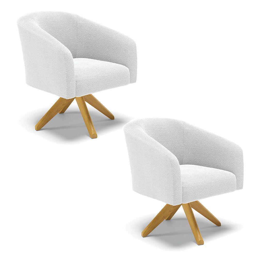 Kit 2 Poltronas Giratória Stella Bouclê Base De Madeira Ma30 - D'rossi Cor Off White - 1