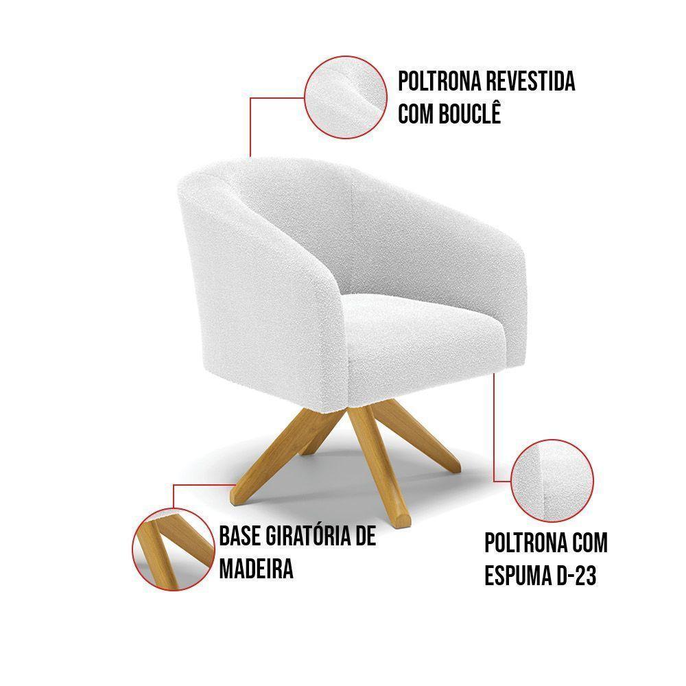 Kit 2 Poltronas Giratória Stella Bouclê Base De Madeira Ma30 - D'rossi Cor Off White - 4