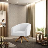 Kit 2 Poltronas Giratória Stella Bouclê Base De Madeira Ma30 - D'rossi Cor Off White - 5