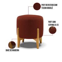 Kit 1 Poltrona E 1 Puff Stella Bouclê Base Madeira Castanho - D'rossi Cor Terra - 6
