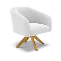 Poltrona Giratória Stella Bouclê Base De Madeira Ma30 - D'rossi Cor Off White - 1