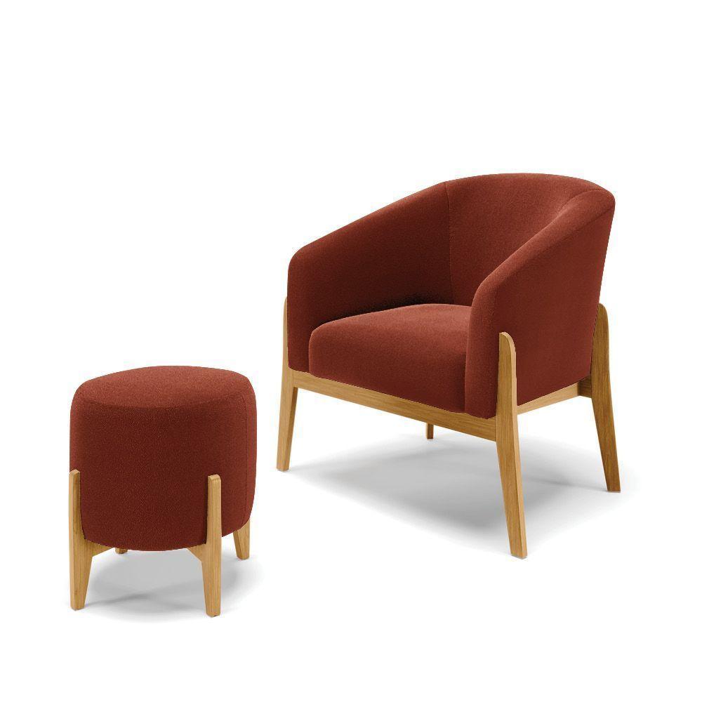 Kit 1 Poltrona E 1 Puff Stella Bouclê Terra Base Madeira Castanho - D'rossi - 1