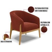 Kit 1 Poltrona E 1 Puff Stella Bouclê Terra Base Madeira Castanho - D'rossi - 8