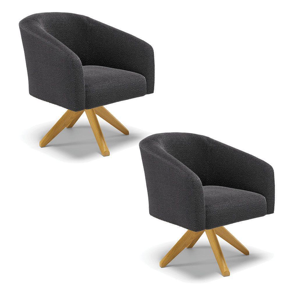 Kit 2 Poltronas Giratória Stella Bouclê Base De Madeira Ma30 - D'rossi Cor Grafite - 1