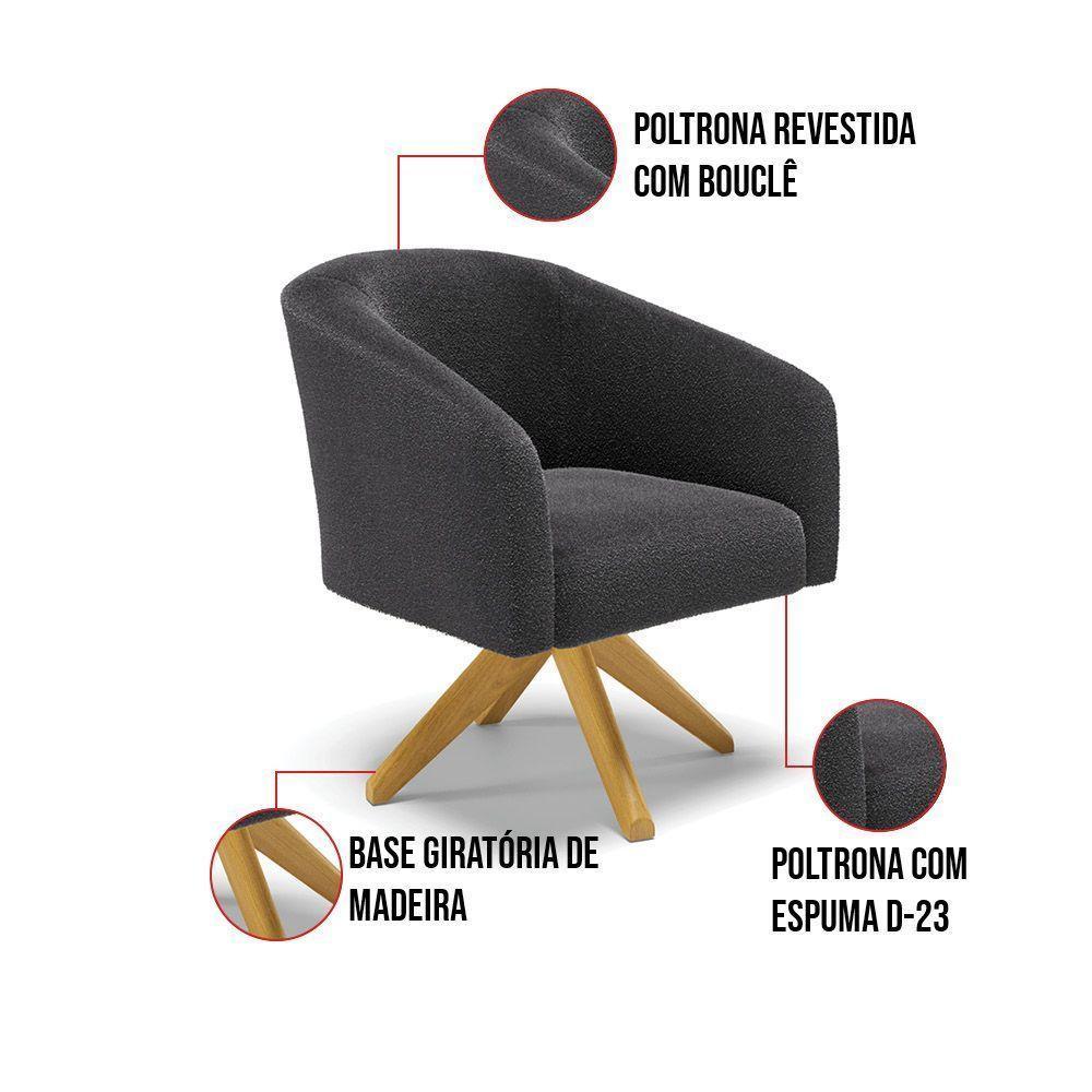 Kit 2 Poltronas Giratória Stella Bouclê Base De Madeira Ma30 - D'rossi Cor Grafite - 4