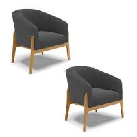 Kit 2 Poltronas Stella Bouclê Base Madeira Castanho - D'rossi Cor Grafite - 1