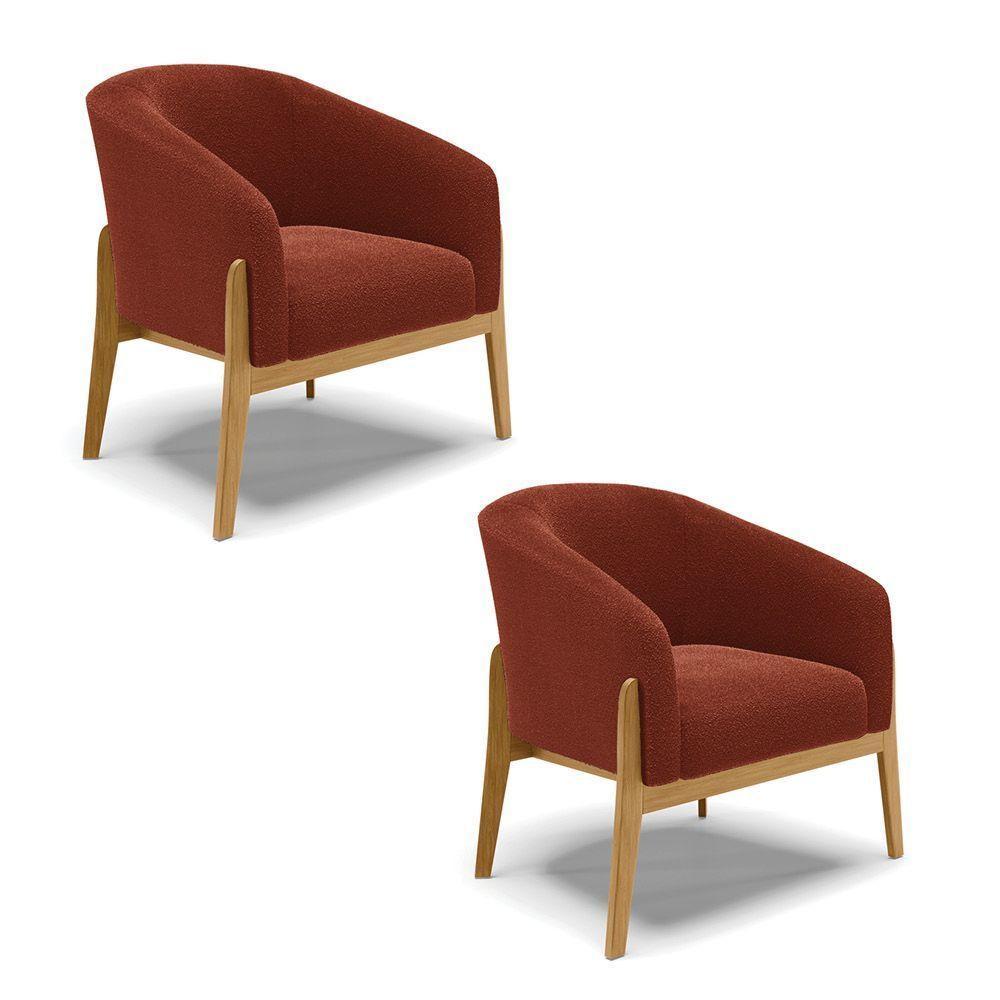 Kit 2 Poltronas Stella Bouclê Base Madeira Castanho - D'rossi Cor Terra - 1