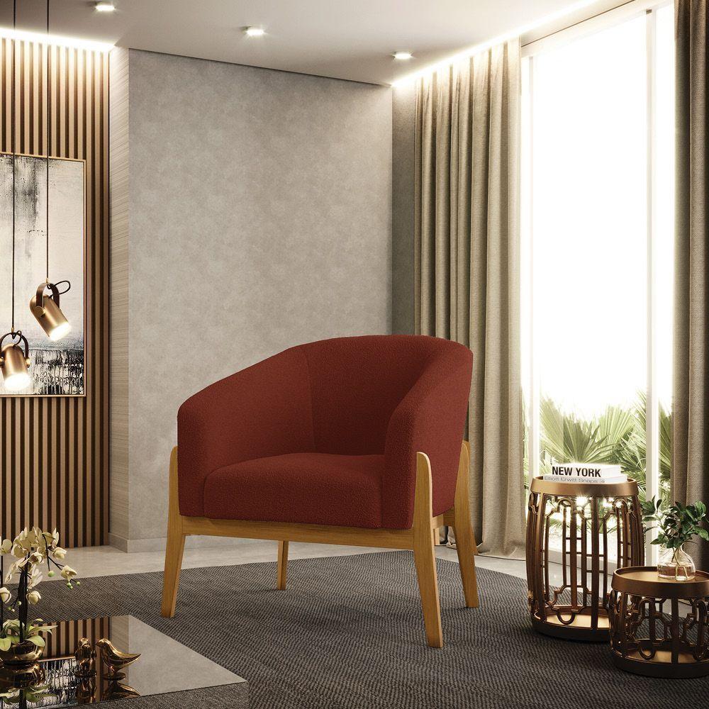 Kit 2 Poltronas Stella Bouclê Base Madeira Castanho - D'rossi Cor Terra - 8