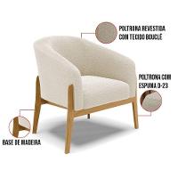 Kit 1 Poltrona E 1 Puff Stella Bouclê Bege Base Madeira Castanho - D'rossi - 2