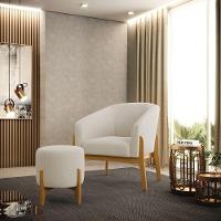 Kit 1 Poltrona E 1 Puff Stella Bouclê Bege Base Madeira Castanho - D'rossi - 7