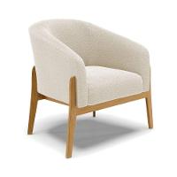 Poltrona Stella Bouclê Base Madeira Castanho - D'rossi Cor Bege - 1