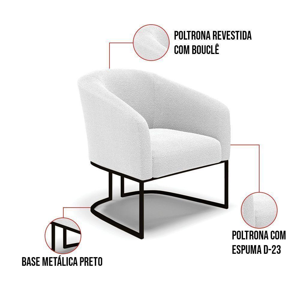 Kit 2 Poltronas Stella Bouclê Base Metálica Industrial Preto - D'rossi Cor Off White - 4