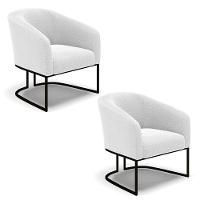 Kit 2 Poltronas Stella Bouclê Base Metálica Industrial Preto - D'rossi Cor Off White - 1