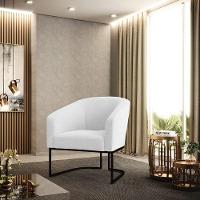 Kit 2 Poltronas Stella Bouclê Base Metálica Industrial Preto - D'rossi Cor Off White - 2