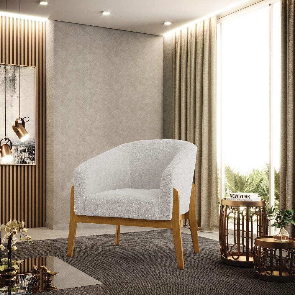 Kit 2 Poltronas Stella Bouclê Base Madeira Castanho - D'rossi Cor Off White - 5