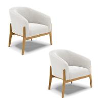 Kit 2 Poltronas Stella Bouclê Base Madeira Castanho - D'rossi Cor Off White - 1