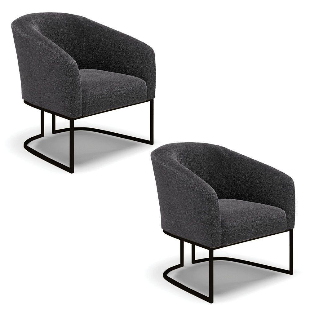 Kit 2 Poltronas Stella Bouclê Base Metálica Industrial Preto - D'rossi Cor Grafite - 1