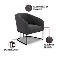 Kit 2 Poltronas Stella Bouclê Base Metálica Industrial Preto - D'rossi Cor Grafite - 5